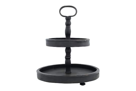 Hello Honey® 18.5" Distressed Black Wood 2-Tier Tray